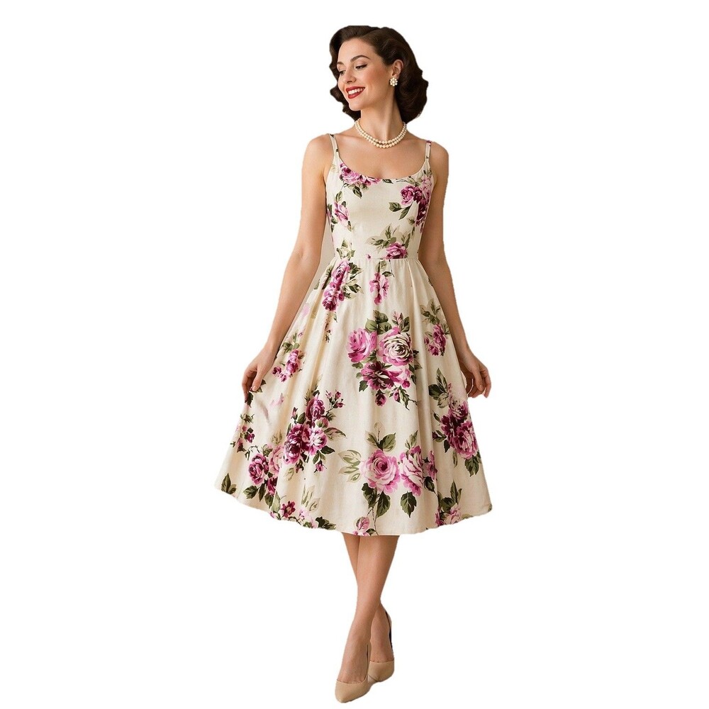 Donna Ricco 100% Silk Floral Dress Size 8 Pink Roses Fit Flare - Picture 12 of 16